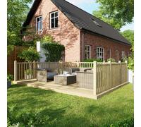 Power 12 x 16ft Timber Decking Kit With Handrails On 3 Sides - Brown - Powersheds - Wilko