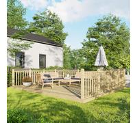 Powersheds Treated Timber Decking Kit (c/w 3 Handrails) 16ft x 18ft - Light Brown