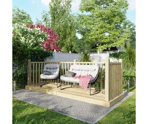 Powersheds Treated Timber Decking Kit with 3 Handrails, 4' x 12', Light Brown