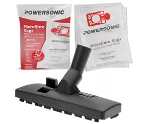 Powersonic Floor Brush Head Tool And 4 x microfibre Cloth Bags Compatible With Henry Hetty Vacuum Cleaners