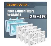 POWERTEC 1 Micron Inner Filters 2pk & 5 Micron Outer Filters 4pk for WEN 3410/ POWERTEC AF4001 Air Filtration Systems Woodworking, Replacement for WEN 90243-027-2, 90243-026-2 Woodworking Air Filters