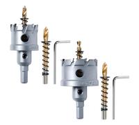 POWERTEC 14912 Carbide Hole Saws for Soft & Hard Metal | 1-1/2" & 2" | Tungsten Carbide Tipped Hole Cutter Set with Titanium-Plated Pilot Drill Bit for Metal, Stainless Steel, Iron, Wood, Plastic- 2PK