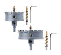 POWERTEC 14913 Carbide Hole Saws for Soft & Hard Metal | 3" & 4" | Tungsten Carbide Tipped Hole Cutter Set with Titanium-Plated Pilot Drill Bit for Metal, Stainless Steel, Iron, Wood, Plastic- 2PK