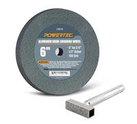 POWERTEC 15536 Bench and Pedestal Grinding Wheel with Diamond Grinding Wheel Dresser, 6 Inch x 3/4 Inch, 1/2 Arbor, 100 Grit, Aluminum Oxide Bench Grinder Wheel