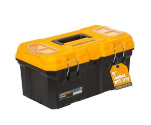 POWERTEC 16-Inch Tool Box with Trays - Lockable, Metal Latch, Organizer, Portable Storage for Tools, Small or Mid-Sized Parts (72119)