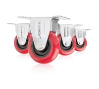 POWERTEC 17207 3-Inch Fixed Polyurethane Plate Caster, Red, 4-Pack 3 Inch Wheels, Multicolor