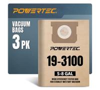 POWERTEC 19-3100 Shop Vac Bags 3 Pack for Stanley 5-8 Gal Wet Dry Vac, Replacement Vacuum Bags for Stanley SL18116P, SL18115P & Porter Cable Shop Vacuums (75101)