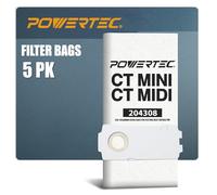 POWERTEC 204308 Selfclean Filter Bag for Festool CT Mini/Midi 5PK, for Festool CT MINI/MIDI, 2/5/CT15 Dust Extractor (from 2019 onwards), CTC MINI/MIDI, Replacement Vacuum Bags, Filter Bags (75085)