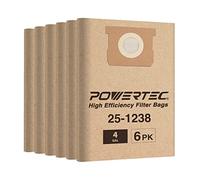 POWERTEC 25-1238 Shop Vac Bags 6 Pack for Stanley 4 Gallon Wet Dry Vac, Replacement Vacuum Bags for Stanley AT25-1238, SL18301-4B & Porter Cable PCX18301-4B, SL18301-3B Shop Vacuums (75051-P2)