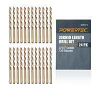 POWERTEC 3/16 Inch Cobalt Drill Bits, 24 PK M35 HSS Cobalt Jobber Length Twist Drill Bits w/ 135° Tip, Drill Bits for Drilling Wood, Metal, Stainless Steel, Nickel Alloy,Cast Iron&Plastic (QDB2015-P2)
