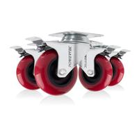 POWERTEC 3 Inch Swivel Caster Wheels Set of 4 with Brake & 640 lbs Loads, Heavy Duty Plate Casters, Dual Locking PU Castor Wheels for Furniture, Cart, Dolly and Workbenches (17205)