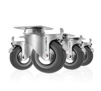 POWERTEC 3 Inch Swivel Caster Wheels Set of 4 with Brake & 640 lbs Loads, Heavy Duty Plate Casters, Dual Locking Rubber Castor Wheels for Furniture, Cart, Dolly and Workbenches (17023-P4V)