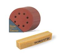 POWERTEC 45056 5 Inch 8 Hole Hook and Loop Sanding Discs with Abrasive Cleaning Stick Set, Includes 100 Pack 40/80/120/220/320, Assorted Grits Sandpaper for Random Orbital Sanders