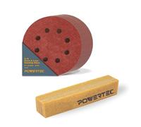 POWERTEC 45057 5 Inch 8 Hole Hook and Loop Sanding Discs with Abrasive Cleaning Stick Set, Includes 50 Pack 40 Grit Sandpaper for Random Orbital Sanders