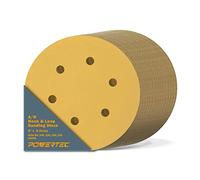 PowerTec 45201XG-100 Assorted Grit Sanding Discs Hook and Loop Orbital Sander 6-Inch 6 Hole | 20 Each of 80, 100, 120, 150, 220 Grit Aluminum Oxide Round Sand Paper, Gold, 100 Pack