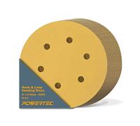 POWERTEC 45206G-50 6-Inch 6 Hole 60 Grit Hook and Loop Sanding Discs, Gold, 50-Pack