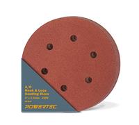 POWERTEC 45208, 80 Grit, 6 Inch 6 Hole Hook and Loop Sanding Discs, Sandpaper for Random Orbital Sander, Air Sander, Pneumatic Sander, Dual Action Sander, 25PK