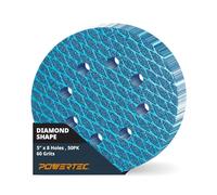 POWERTEC 5 Inch 8-Hole Hook and Loop Diamond Shaped Sanding Discs, 50PK, 60 Grit for Random Orbital Sanders - J-Weight Cloth Backing for Long Life, Anti-Clog Sandpaper (44906)