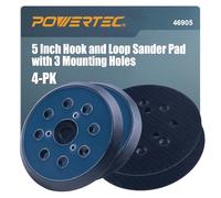 POWERTEC 5 Inch 8 Holes Hook and Loop Sander Pad, 4PK, 5 Inch Backing Plate Replacement for Makita 743081-8 743051-7, DeWalt DW4388, Porter Cable 151281-08, Hitachi 324-209 (46905)
