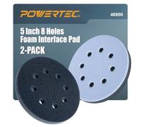 POWERTEC 5 Inch Foam Interface Pads, 2PK, 8 Hole Hook and Loop Replacement Backing Pad for Orbital Sander, High Density PU Cushion Orbital Sander Foam Pad for Contour Sanding & Dust Extraction (46900)