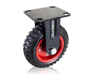 POWERTEC 6 Inch Caster Wheels, Heavy Duty Fixed Plate Casters with Rubber Knobby Tread for Workbench, Dolly, Cart, Trolley, Wagon and Chicken Coop, Large Rubber Castor Wheels, 1PK (17052V)
