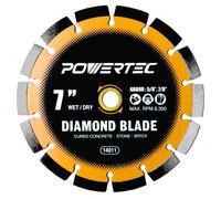 POWERTEC 7" Laser-Welded Segmented Diamond Saw Blade for Wet Tile Saw, Diamond Blade for Cutting Cured Concrete, Block, Brick, Pavers, Masonry, 7 inch Diamond Blades for Wet/Dry Cutting, 1PK (14011)