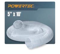 PowerTec 70220 PVC Woodworking and Shop Vacuum, 5 Inch Collector Dust Collection Fittings 10 Feet | Flexible Clear View Heavy Duty, 5" x 10' Hose