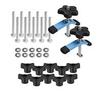 POWERTEC 71842 T-Track Knobs, 1/4-20 x 1-1/2" Hex Bolts & Washers (Set of 10) with 2 Mini Hold-Down Clamps 3-5/8" L x 3/4" W