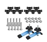 POWERTEC 71846 T-Track Knobs with 1/4-20 x 1-1/2" Hex Bolts and Washers (Set of 10) and 2 Hold Down Clamps 5-1/2" L