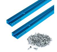 POWERTEC 71948 24" Double-Cut Profile Universal T-Track with Predrilled Mounting Holes 2 Pack, and 100 PCS #6 X 1/2" Wood Screw Set, Phillips Flat Head Deep Thread Screws