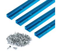 POWERTEC 71949 24" Double-Cut Profile Universal T-Track with Predrilled Mounting Holes 4 Pack, and 100 PCS #6 X 1/2" Wood Screw Set, Phillips Flat Head Deep Thread Screws