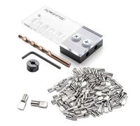 POWERTEC 72065 1/4" Dowel Drilling Jig & 100pk 1/4" Shelf Peg Set with Laser Cut Alignment Marker with Depth Scale, Cobalt Drill Bit, Split Ring Stop Collar & Spoon Shaped Shelf Pins Support Pegs