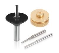 POWERTEC 72132 Solid Carbide Downcut Spiral Router Bit 1/4 Shank with Router Bushing, Collar, Alignment Pin, and Router Base Plate Centering Pin and Cone Set with 1/2" and 1/4" Ends