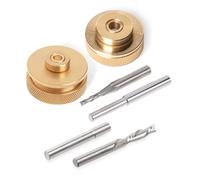 POWERTEC 72166 Solid Brass Inlay and Carbide Router Bit Set, 1/4" & 1/8" Downcut Spiral Router Bits, 1/4" Shank with Router Bushing, Collar & Alignment Pin for Wood PVC MDF Hardwood