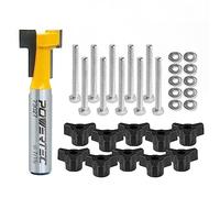 POWERTEC 73032 Carbide Tipped T Slot Router Bit 7/16" Dia. x 3/16" H x 1/4" Shank (1-PC) with T-Track Knobs Kit Including 1/4"-20 x 1-1/2" Hex Bolts and Washers (Set of 10)