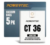 POWERTEC 496186 Selfclean Filter Bag for Festool CT 36, 577084 5PK, for Festool CT36, CT36E Dust Extractor, Replacement Vacuum Bags, Filter Bags for Festool (75038)