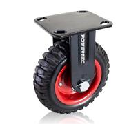 POWERTEC 8 Inch Caster Wheels, Heavy Duty Fixed Plate Casters with Rubber Knobby Tread for Workbench, Dolly, Cart, Trolley, Wagon and Chicken Coop, Large Rubber Castor Wheels, 1PK (17053)