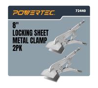 POWERTEC 8" Locking Sheet Metal Clamp, 2-Pack, Flat Jaw Pliers (72440) | Quick-release alloy steel locking pliers for sheet metal bending, forming, fabrication, welding & clamping tasks