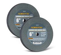 POWERTEC Bench Grinder Wheel 6 Inch 100 Grit, Aluminum Oxide Grinding Wheel for Bench Pedestal Grinder, 3/4" Thick 1/2" Arbor, Sharpening & Shaping Drill Bits, Blade, and Chisel 2PK (15519-P2)