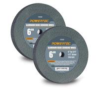 POWERTEC Bench Grinder Wheel 6 Inch 150 Grit, Aluminum Oxide Grinding Wheel for Bench Pedestal Grinder, 3/4" Thick 1/2" Arbor, Sharpening & Shaping Drill Bits, Blade, and Chisel 2PK (15520-P2)