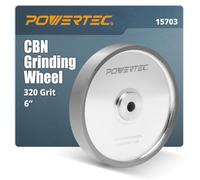 POWERTEC CBN Grinding Wheel 6 Inch 320 Grit, 1" Wide, 1/2" Arbor - Bench Grinder Sharpening Wheel for HSS Tools, Lathe Chisels, and Woodturning Tools (15703)
