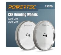 POWERTEC CBN Grinding Wheel 8 Inch 180 & 320 Grit, Bench Grinder Wheel for Sharpening HSS Tools, Lathe Tools & Chisel Set, 8" x 1" Wide, 5/8" Arbor Bench Grinder Wheels for Bench Grinder, 2PK (15709)