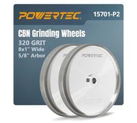 POWERTEC CBN Grinding Wheel 8 Inch 320 Grit, Bench Grinder Wheel for Sharpening HSS Tools, Lathe Tools & Chisel Set, 8" x 1" Wide, 5/8" Arbor Bench Grinder Wheels for Bench Grinder, 2 PK (15701-P2)