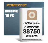 POWERTEC CMXZVBE38750 Vacuum Bags for Craftsman 38750 10PK, for Craftsman CMXEVBE 17595, 17607, 18595, 18695, 17596, 17656, 16 to 20 Gallon Replacement Dust Collection Bags, Shop Vacuum Bags(75069-P5)