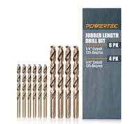 POWERTEC Cobalt Drill Bits 10 Pack, 1/4 Inch and 3/8 Inch, M35 HSS Cobalt Jobber Length Twist Drill Bits w/135° Tip for Drilling Wood, Metal, Stainless Steel, Nickel Alloy (QDB2101)