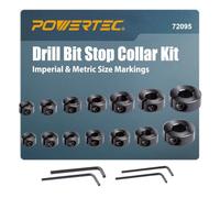 POWERTEC Drill Bit Stop Collar Kit with Imperial & Metric System Size Markings - 14 Piece Set Adjustable Depth Stop with Allen Wrench - 3mm to 12mm & 1/8" to 1/2” (72095V)