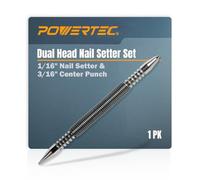 POWERTEC Dual Head Nail Setter & Center Punch, Spring Loaded 1/16" Nail Punch with 3/16" Center Punch, 5000 PSI Striking Force for Marking & Setting Proud Brad Nails, 1PK (71939)