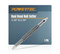 POWERTEC Dual Head Nail Setter, Hammerless 1/32" & 1/16" Spring Loaded Nail Set and Punch Tool, 5000 PSI Striking Force for Setting Proud Brad Nails, 1PK (71936)