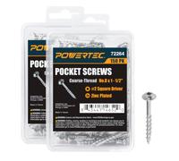 POWERTEC Pocket Screws, #8 x 1-1/2" Coarse Thread, Maxi-Loc,300PK(72264-P2) | #2 Square Drive, Self-tapping Tip And Zinc-plated Carbon Steel Material For Pocket Hole Joinery In Softwood, Plywood & MDF