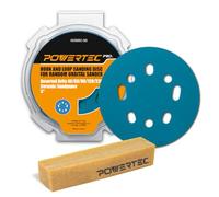 POWERTEC PRO 45301C 50PK 5" Sanding Discs Hook and Loop & Abrasive Cleaning Stick, 40/60/80/120/220 Grit Ceramic Orbital Sandpaper for 5 & 8 Hole Random Orbital Sanders-Automotive, Metal, Woodworking